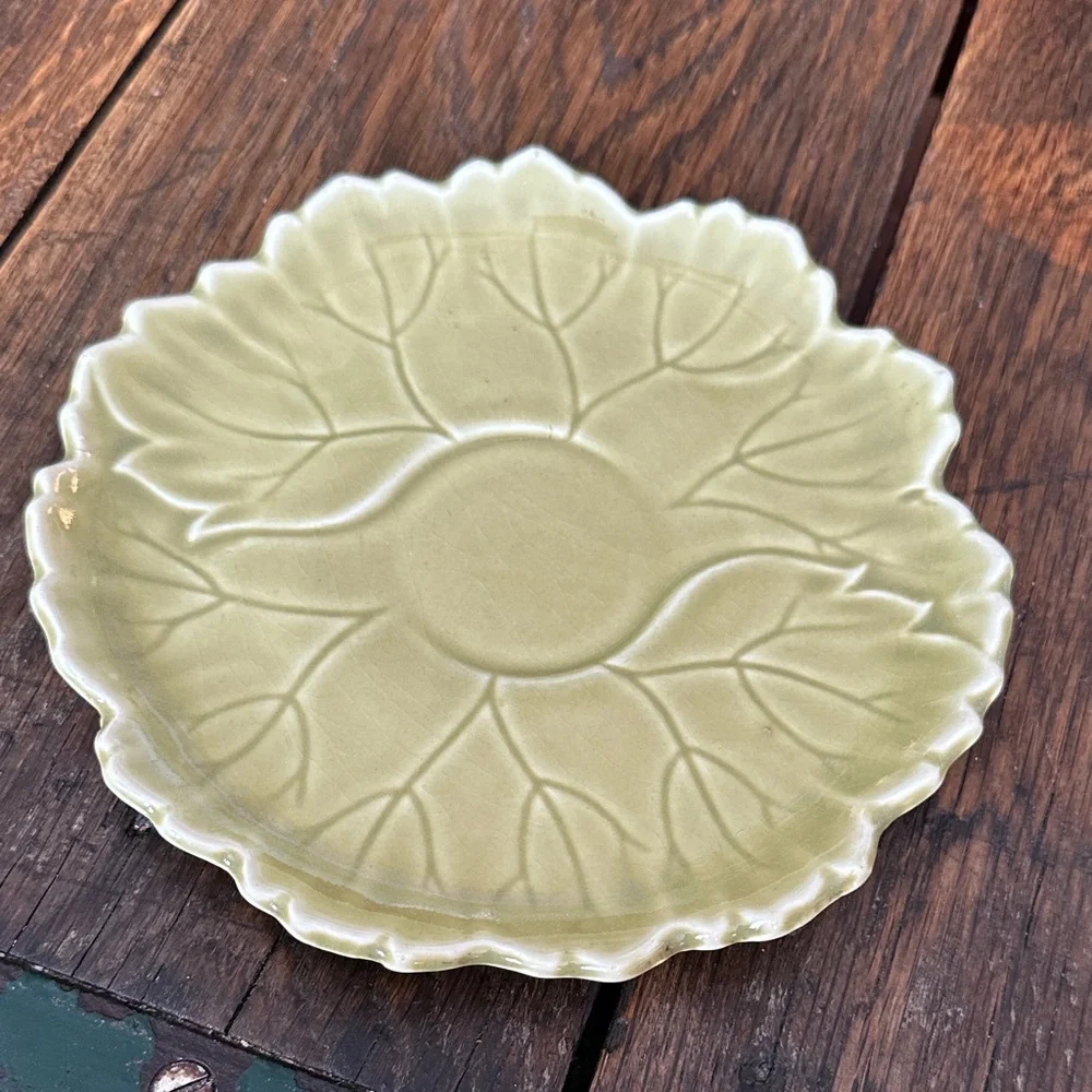 Vintage Woodfield Steubenville Leaf Saucer Olive Green Scalloped Mid Century